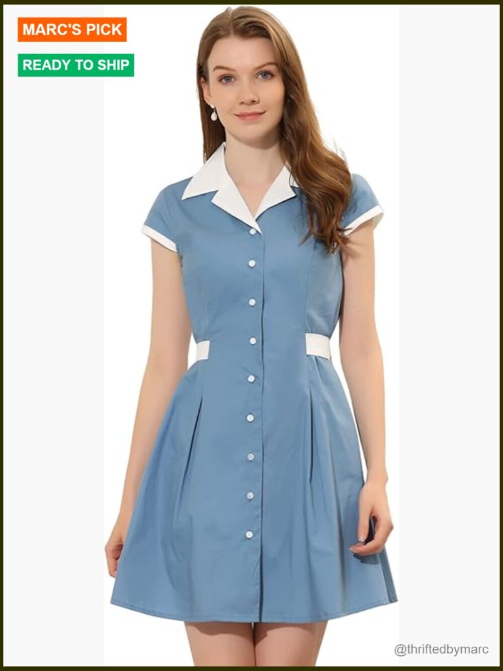 Vintage Button Down Shirt Dress Notch Lapel Short Sleeve Belted Office Mini